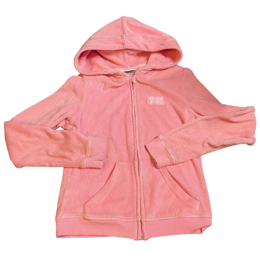 Hidden Cult Pink Terry Cloth‎ Zip Up Hoodie Gothic Embroidery Y2K Cropped Small